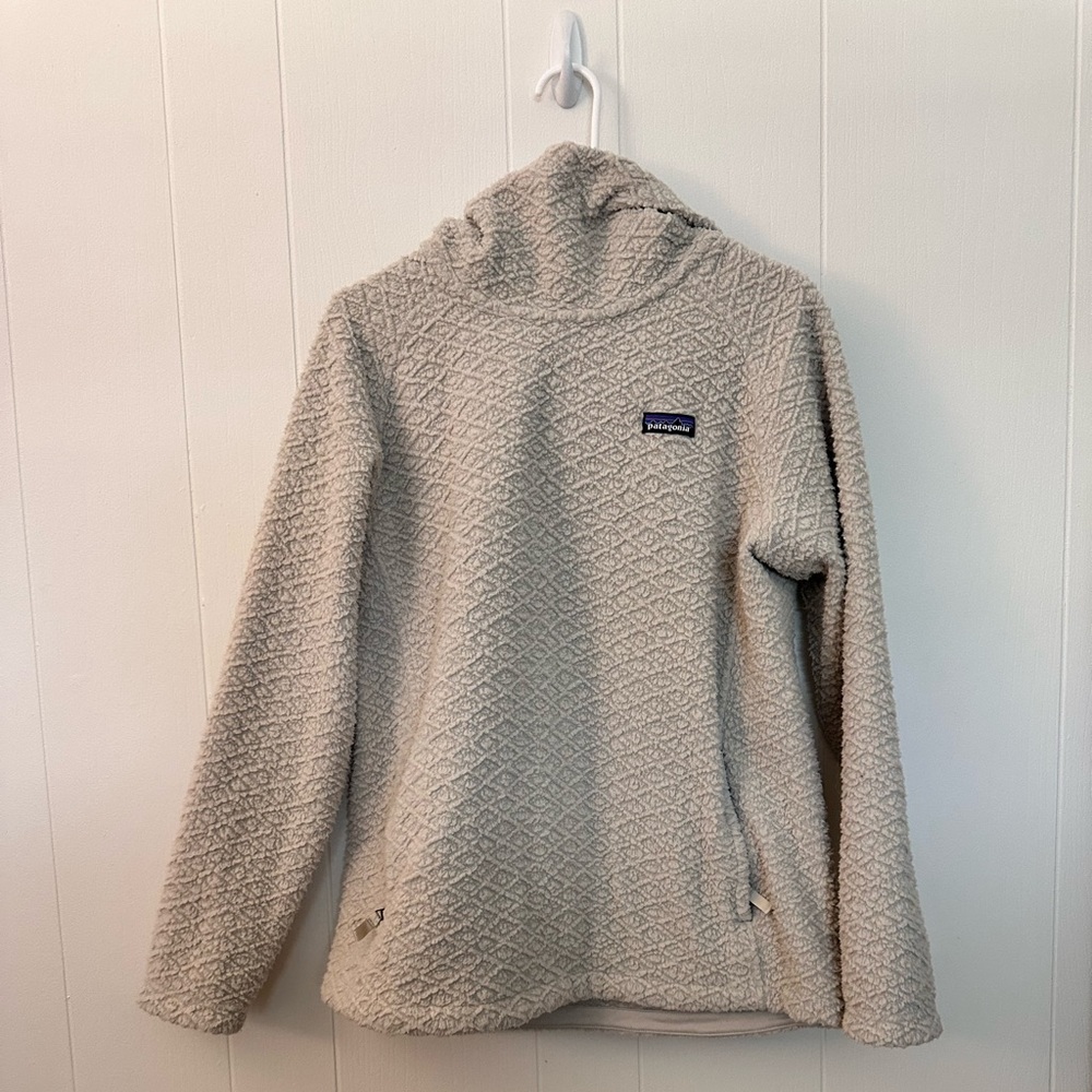 Patagonia Cream Textured Cowl Neck Fleece Pullover